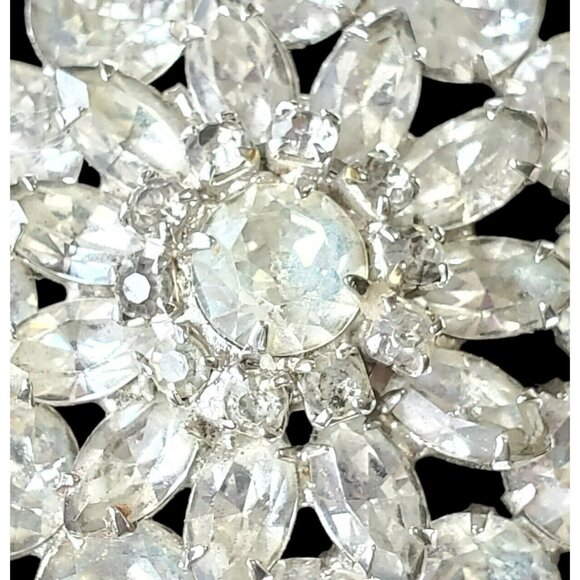 VTG WEISS Brooch Pin Clear Rhinestone Domed Layers Round Marquise Silver Tone - Picture 5 of 16